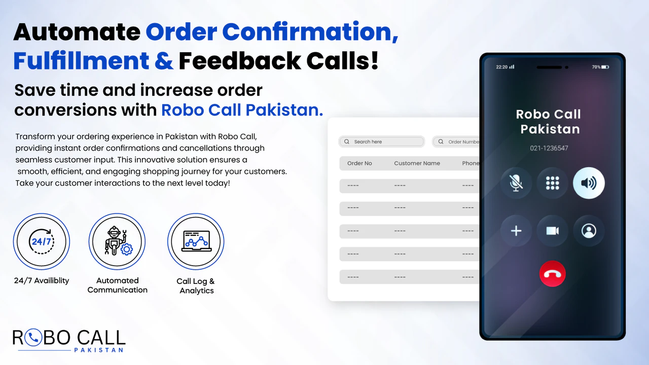 Robo Call Pakistan Shopify App - Automate eCommerce Calls for Order Confirmation, Updates, and Feedback